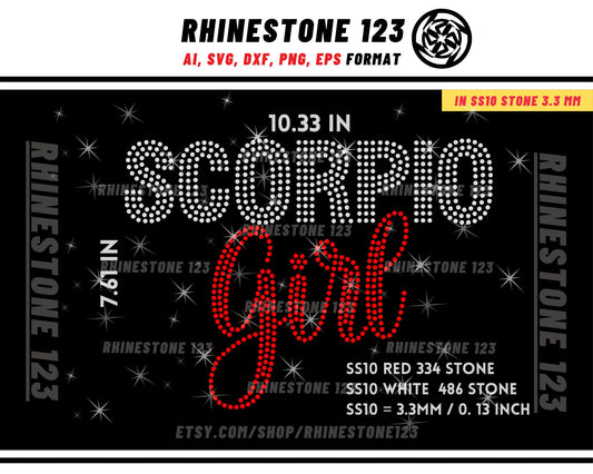 SCORPIO GIRL RHINESTONE template, Zodiac Sign svg, Rhinestone Template for Tshirts, rhinestone template material rhinestone ss10