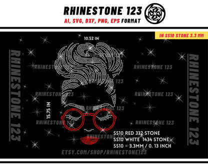 Sunglasses Girl Rhinestone Template for Cricut rhinestone template material rhinestone 10ss Instant Download File svg eps png dxf ai cdr