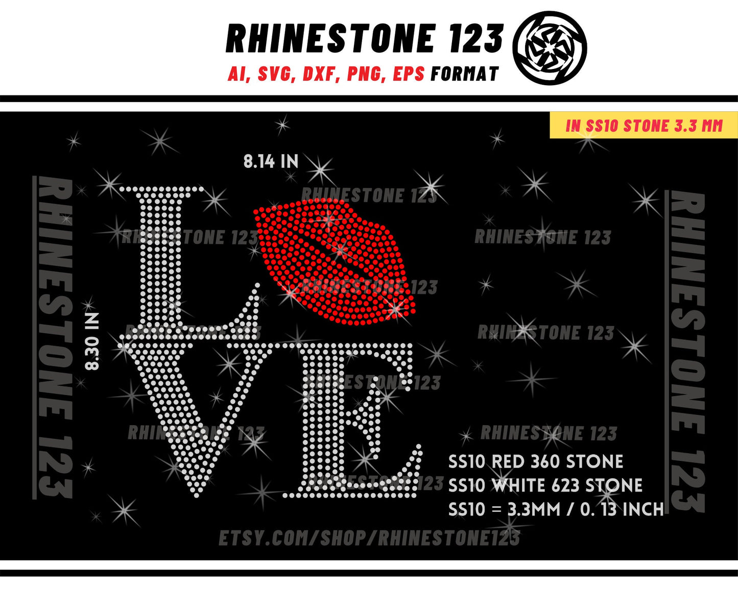 Love Kiss Rhinestone Template for Cricut rhinestone template material rhinestone 10ss Instant Download File svg eps png dxf ai cdr