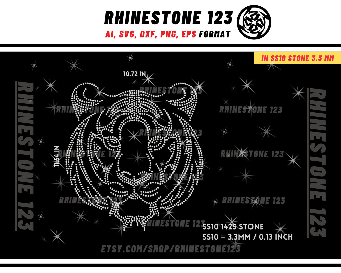 Tiger Rhinestone Template for Cricut rhinestone template material rhinestone 10ss Instant Download File svg eps png dxf ai cdr