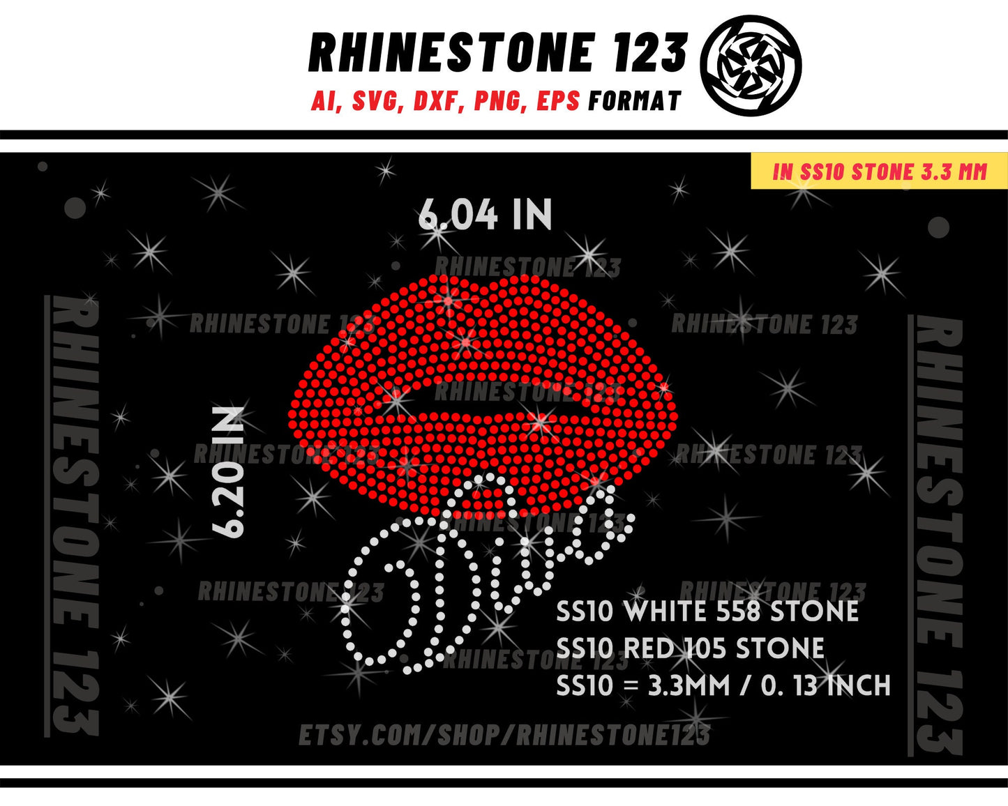 Diva Lips Rhinestone Templates for Cricut rhinestone template material rhinestone 10ss Instant Download File ai svg png cdr dxf eps