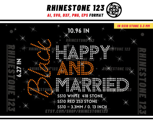 Black Happy and Married Rhinestone Templates for Cricut rhinestone template material SS10 Instant Download File ai svg png cdr dxf eps