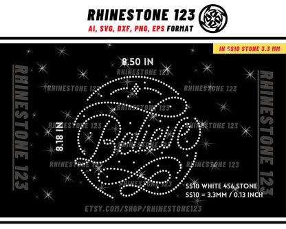 BELIEVE Rhinestone Template for Cricut rhinestone template material rhinestone 10ss Instant Download File svg eps png dxf ai cdr