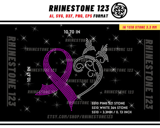 Cancer Heart Rhinestone Template for Cricut rhinestone template material rhinestone SS10 Instant Download File svg eps png dxf ai cdr