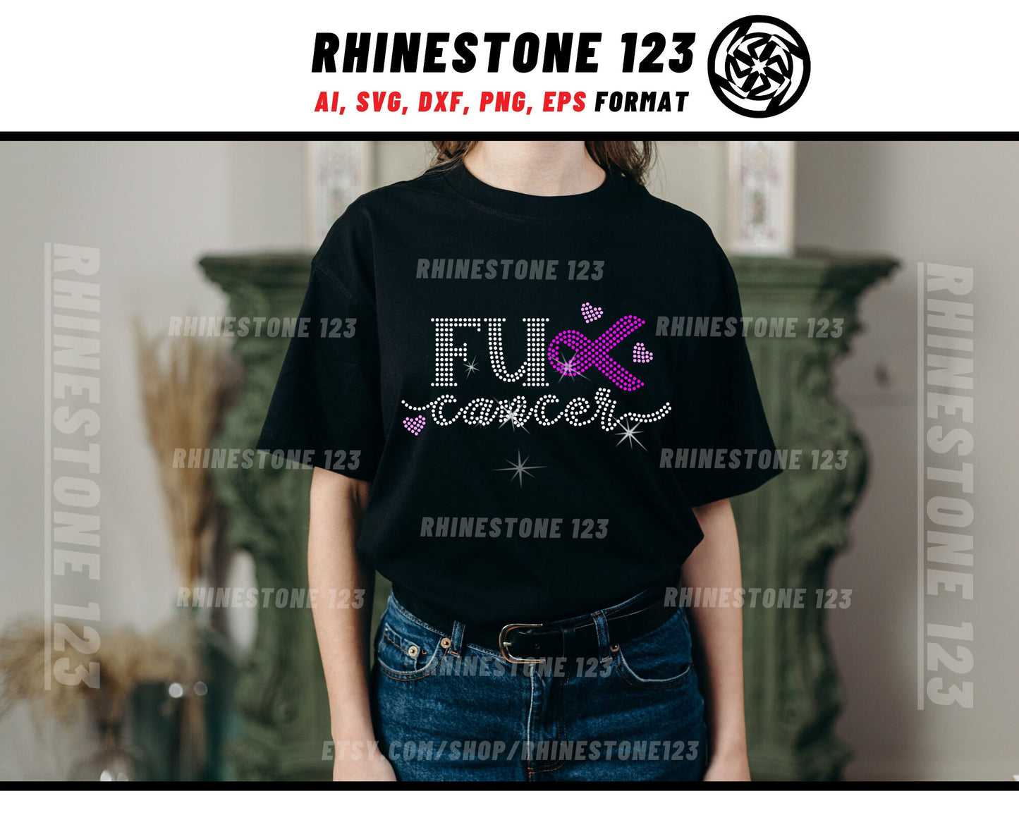 Fuck Cancer Rhinestone Template for Cricut rhinestone template material rhinestone 10ss Instant Download File svg eps png dxf ai cdr