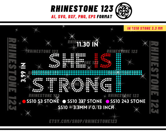 She Is Strong Rhinestone Template for Cricut rhinestone template material rhinestone SS10 Instant Download File svg eps png dxf ai cdr