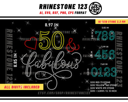 50 AND FABULOUS Rhinestone Template for Cricut rhinestone template material rhinestone 10ss Instant Download File svg eps png dxf ai cdr