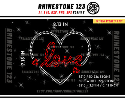 Heart Love Rhinestone Template for Cricut rhinestone template material rhinestone SS10 Instant Download File svg eps png dxf ai cdr