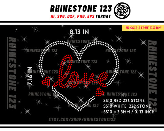 Heart Love Rhinestone Template for Cricut rhinestone template material rhinestone SS10 Instant Download File svg eps png dxf ai cdr