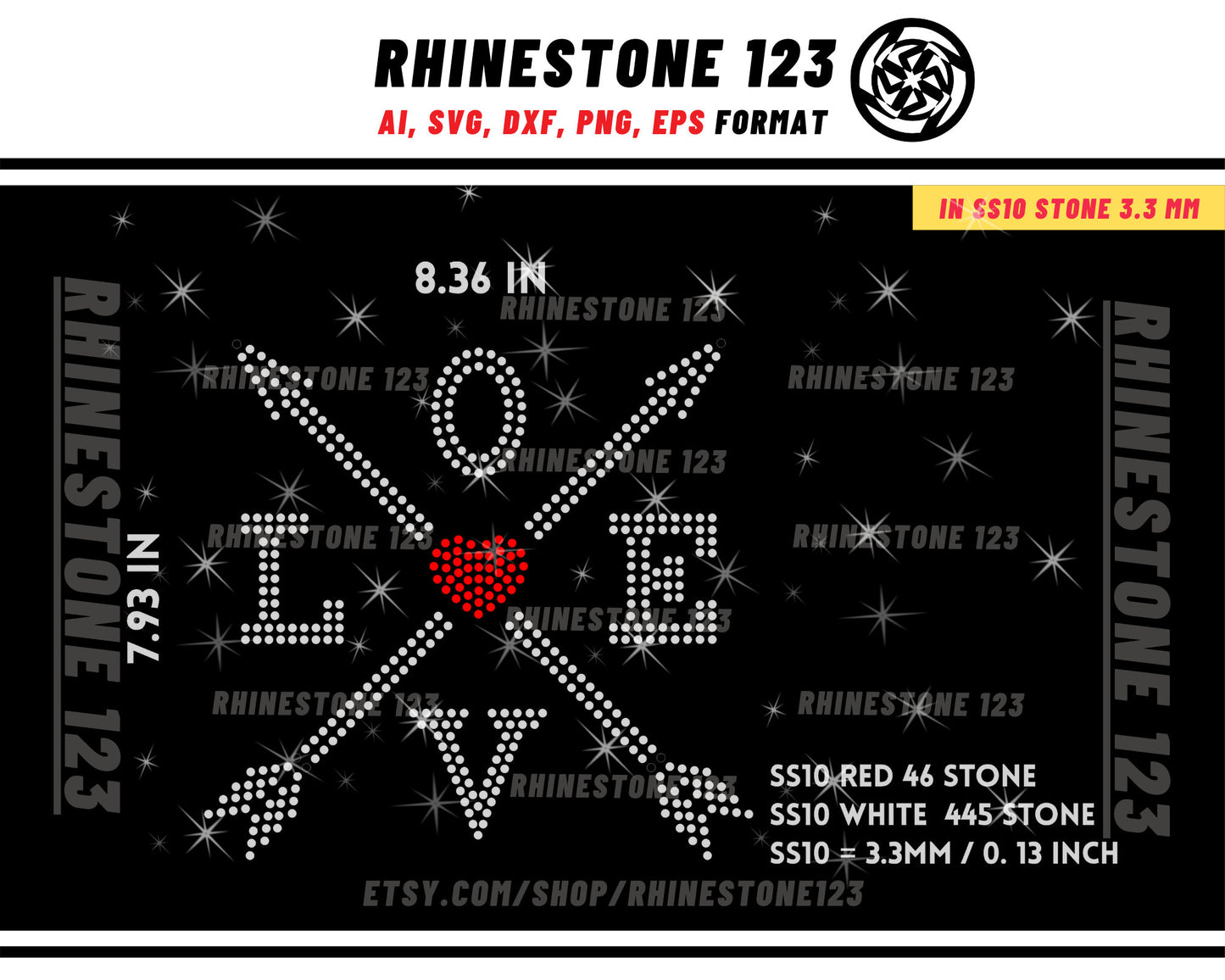 Love Cross Rhinestone Template for Cricut rhinestone template material rhinestone SS10 Instant Download File svg eps png dxf ai cdr