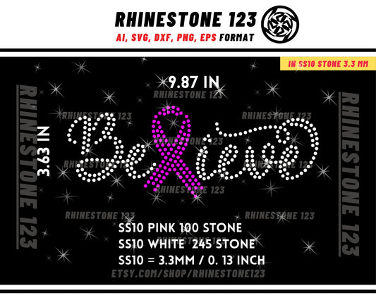 Cancer Believe Rhinestone Template for Cricut rhinestone template material rhinestone 10ss Instant Download File svg eps png dxf ai cdr