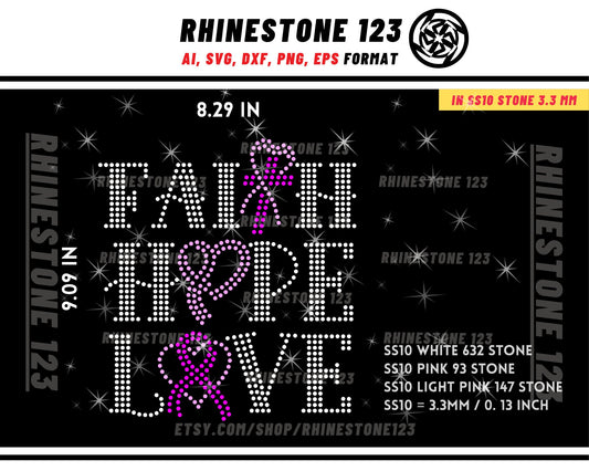 Cancer Faith Hope Love Rhinestone Template for Cricut Cancer Awareness rhinestone ss10 Instant Download File svg eps png dxf cdr