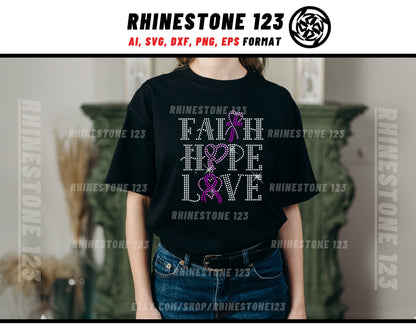 Cancer Faith Hope Love Rhinestone Template for Cricut Cancer Awareness rhinestone ss10 Instant Download File svg eps png dxf cdr