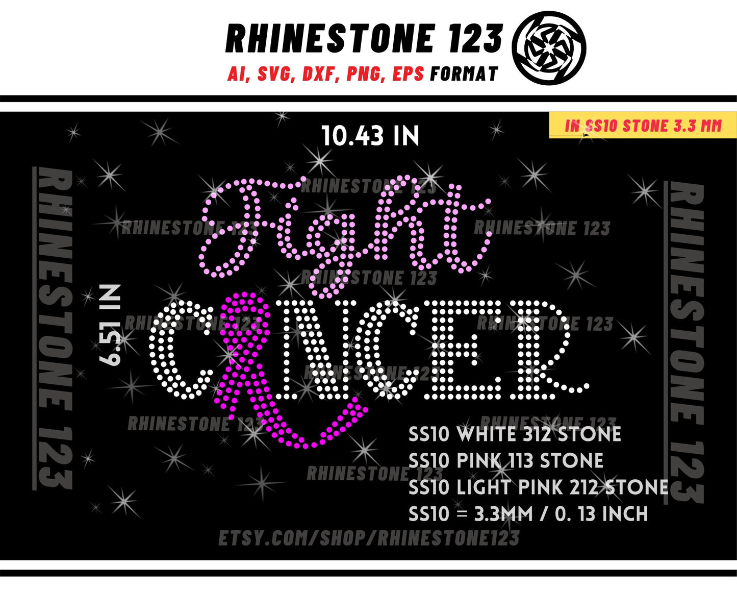 Fight Cancer Rhinestone Template for Cricut rhinestone template material rhinestone 10ss Instant Download File svg eps png dxf ai cdr