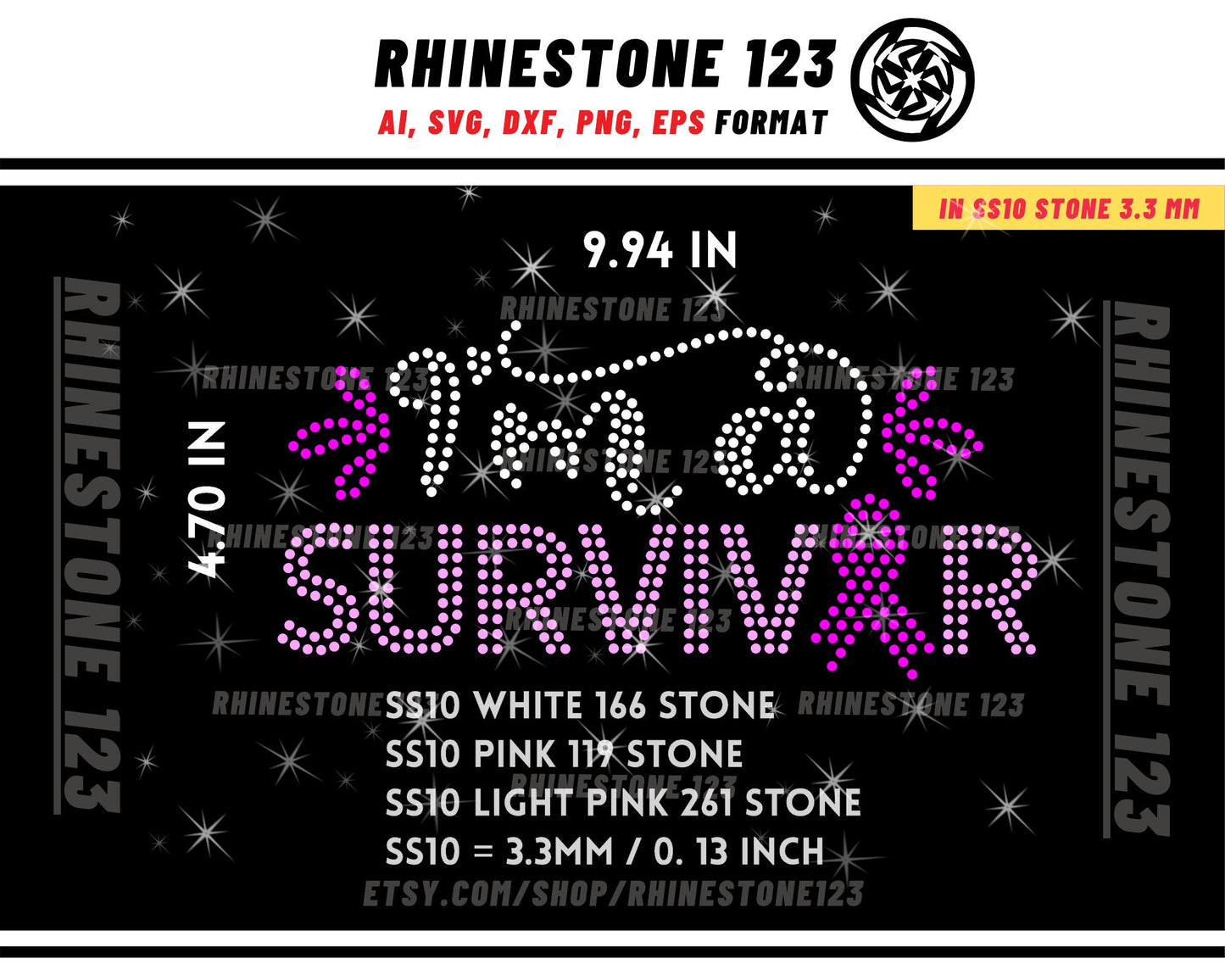 Cancer Survivor Rhinestone Template for Cricut rhinestone template material rhinestone 10ss Instant Download File svg eps png dxf ai cdr