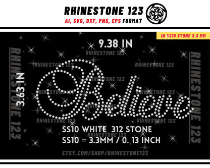 Believe Rhinestone Template for Cricut rhinestone template material rhinestone SS10 Instant Download File svg eps png dxf ai cdr