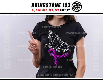 Cancer Butterfly Rhinestone Template for Cricut Cancer Awareness rhinestone SS10 Instant Download File svg eps png dxf ai cdr