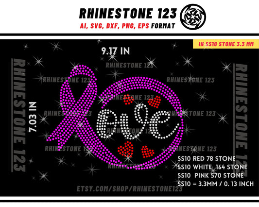 Cancer Love Rhinestone Template for Cricut Cancer Awareness rhinestone SS10 Instant Download File svg eps png dxf ai cdr