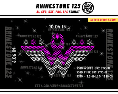 Cancer Wonder Women Rhinestone Template for Cricut rhinestone template material rhinestone SS10 Instant Download File svg eps png dxf ai cdr