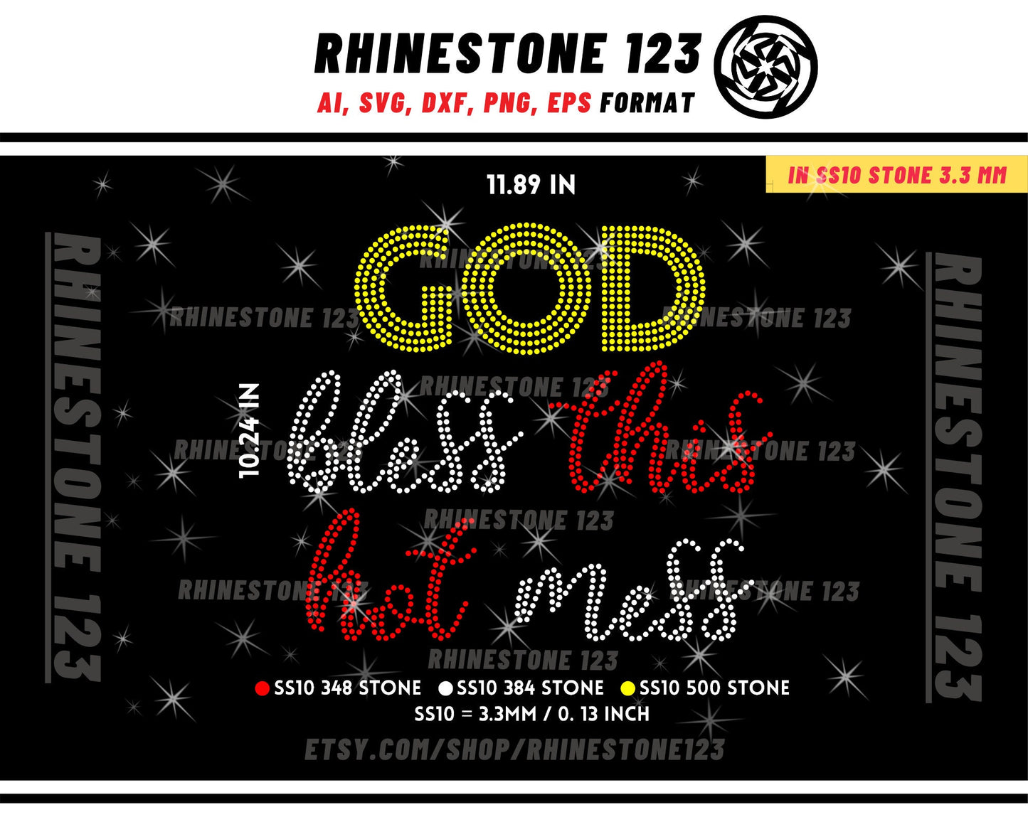 God Bless Hot mess Rhinestone Template for Cricut rhinestone template material rhinestone SS10 Instant Download File svg eps png dxf ai cdr