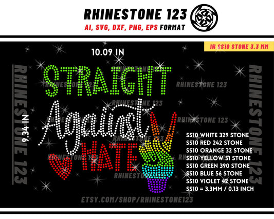 Straight against Hate gay Rhinestone Template for Cricut rhinestone template material rhinestone SS10 Instant Download File ai svg png cdr