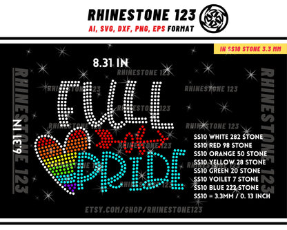 Full Of Pride gay Rhinestone Template for Cricut rhinestone template material rhinestone SS10 Instant Download File ai svg png cdr dxf eps