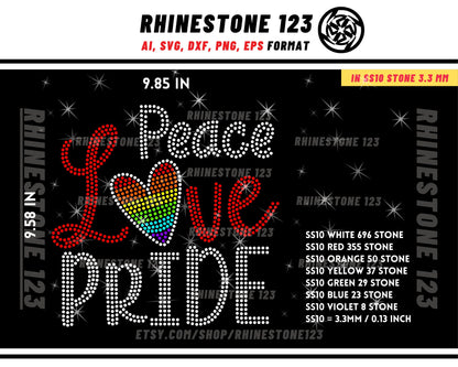 Peace Love Pride Rhinestone Template for Cricut rhinestone template material rhinestone SS10 Instant Download File svg png cdr dxf eps