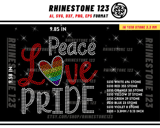 Peace Love Pride Rhinestone Template for Cricut rhinestone template material rhinestone SS10 Instant Download File svg png cdr dxf eps