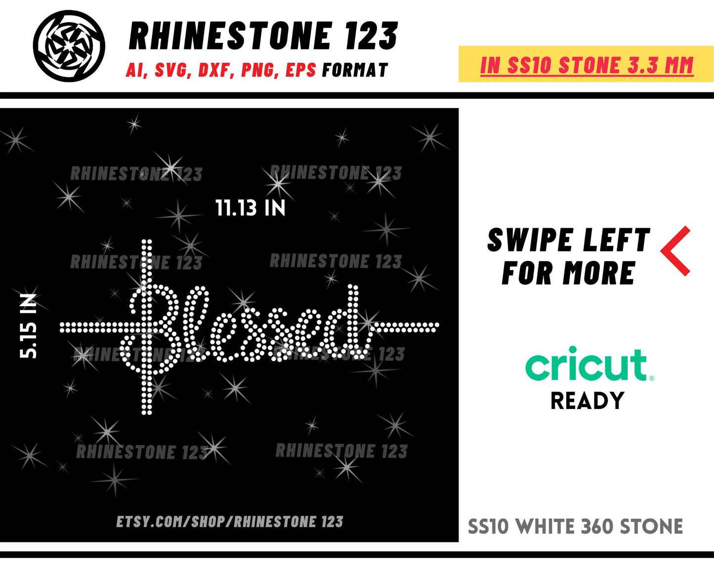 Blessed Rhinestone Template for Cricut rhinestone template material rhinestone SS10 Instant Download File svg eps png dxf ai cdr