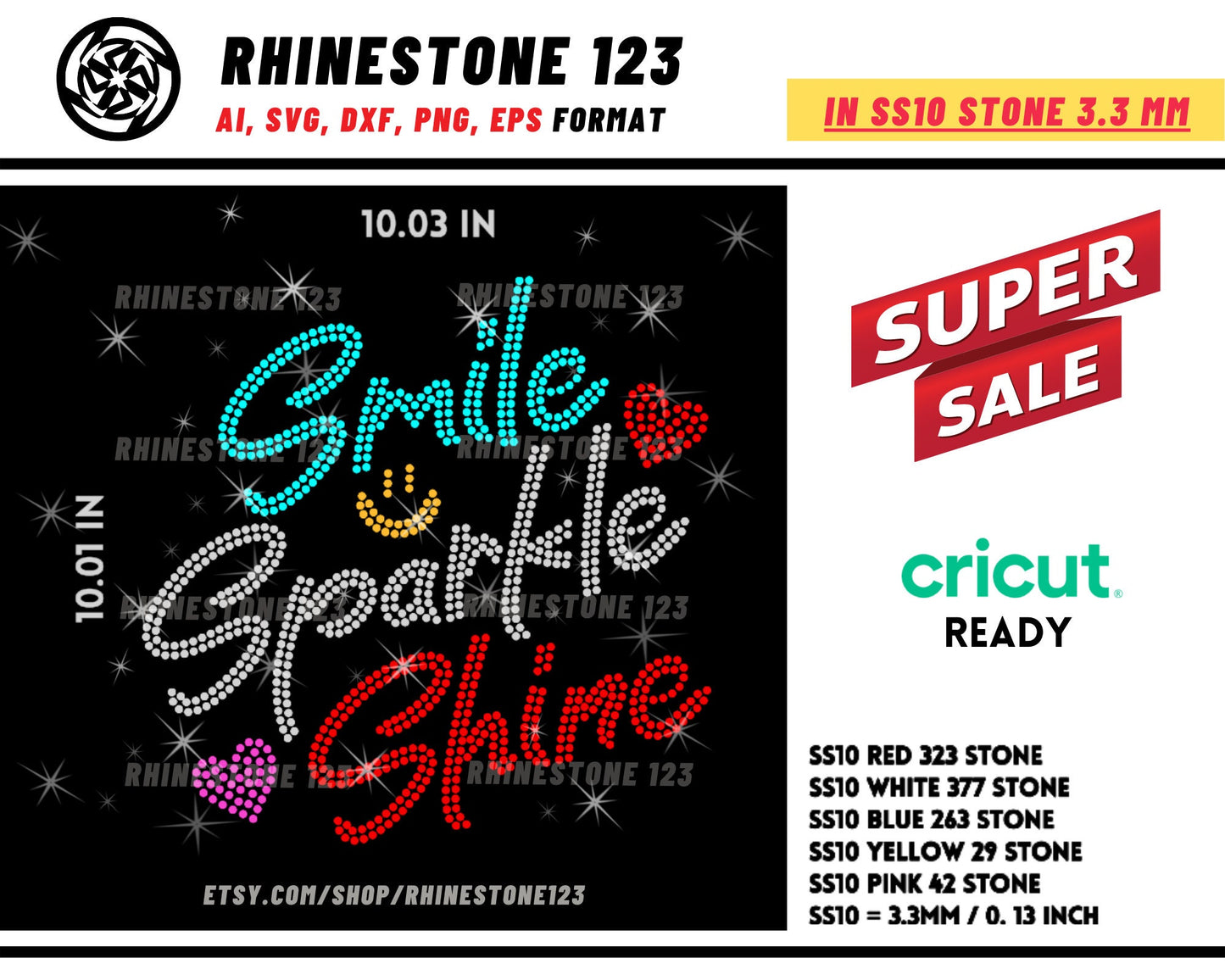 Smile Sparkle Shine Rhinestone Template for Cricut rhinestone template material rhinestone SS10 Instant Download File svg eps png dxf ai cdr