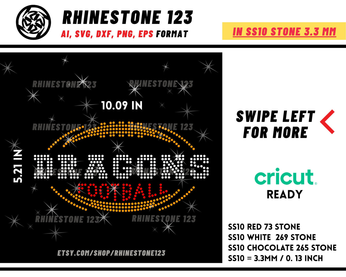 DRAGONS football Rhinestone Template for Cricut rhinestone template material rhinestone SS10 Instant Download File svg eps png dxf ai cdr