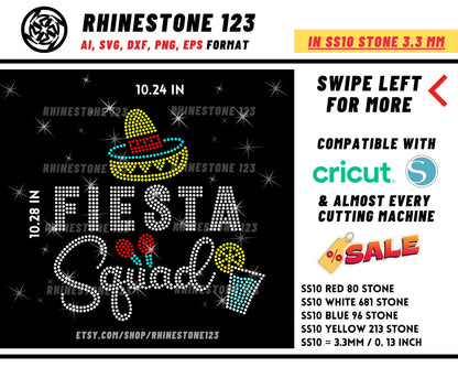 Fiesta Squad Instant Download template for rhinestone Cricut silhouette cameo rhinestone template cutting file for SS10 rhinestone svg png