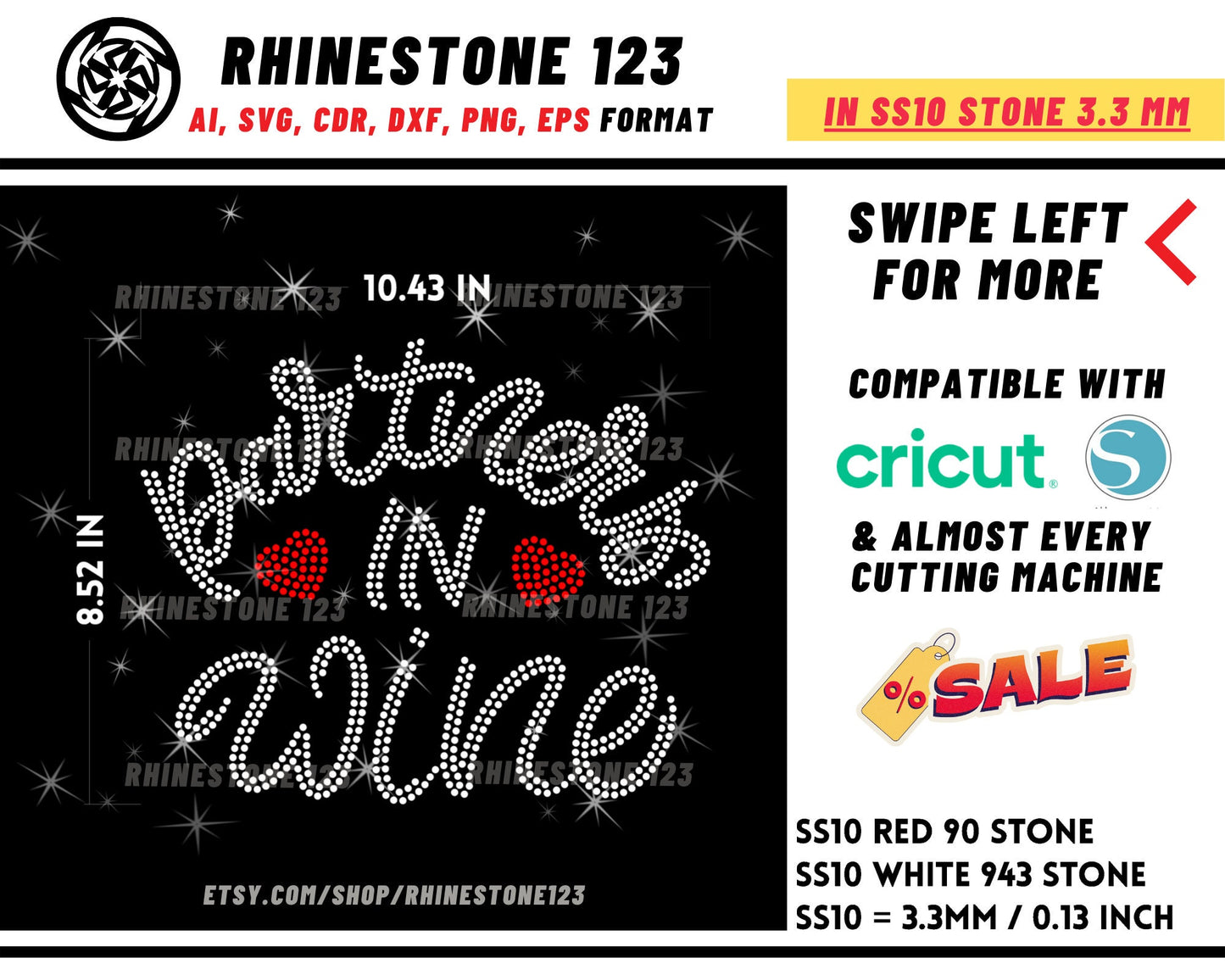 Partners in Wine Rhinestone Template Cutting File for SS10 Rhinestone SVG template for cricut silhouette cameo PNG AI cdr dxf eps