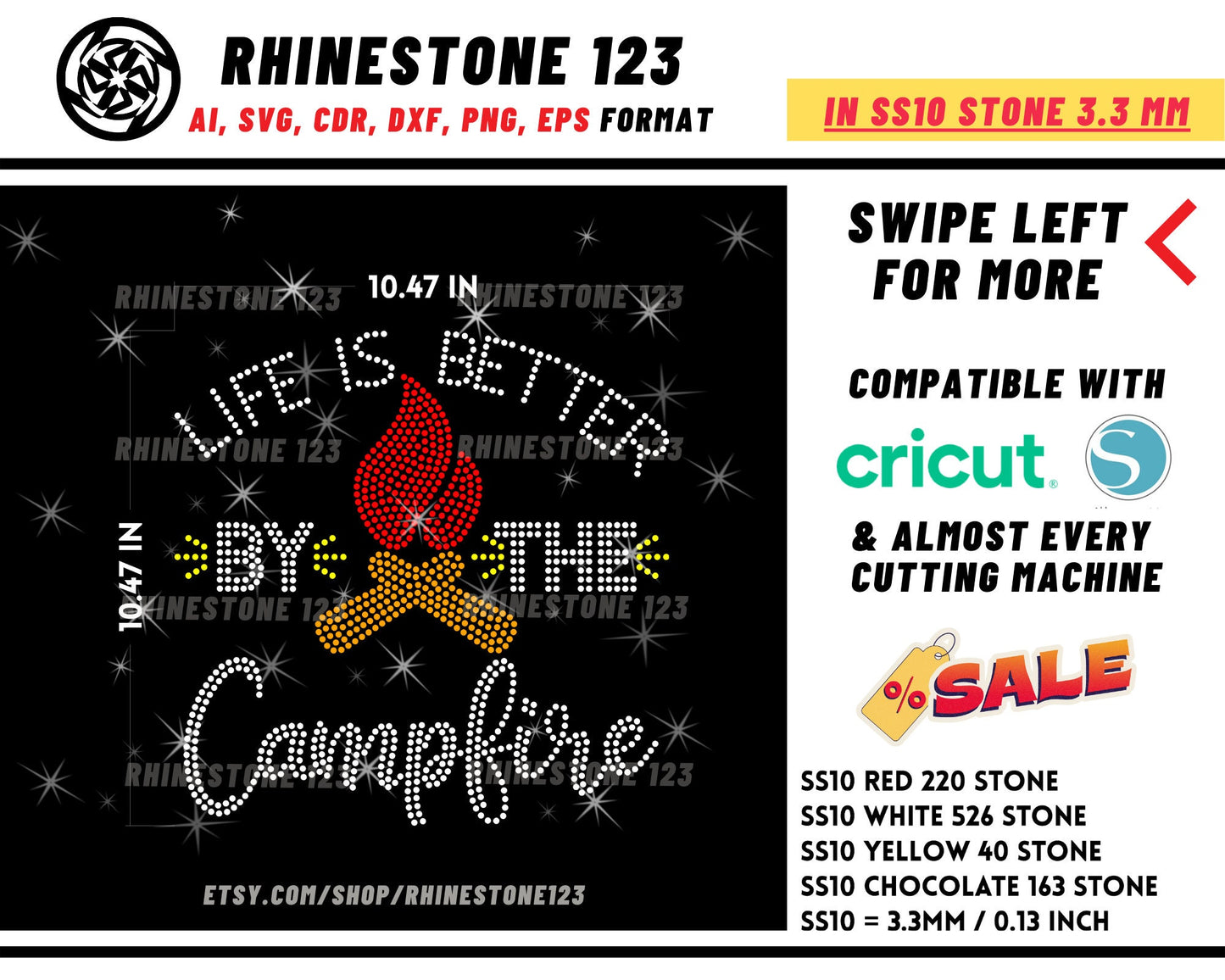 Life is Better by the Campfire Rhinestone Template Cutting File for SS10 Rhinestone SVG template for cricut silhouette cameo PNG AI cdr dxf