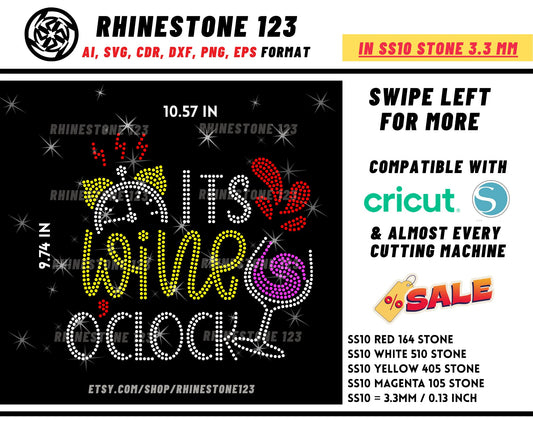 Its Wine O Clock Rhinestone Template Cutting File for SS10 Rhinestone SVG template for cricut silhouette cameo PNG AI cdr dxf eps