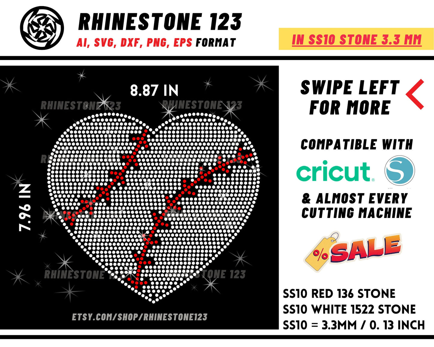 Baseball Heart Rhinestone Template for Cricut rhinestone template material rhinestone SS10 Instant Download File svg eps png dxf ai cdr