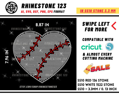 Baseball Heart Rhinestone Template for Cricut rhinestone template material rhinestone SS10 Instant Download File svg eps png dxf ai cdr