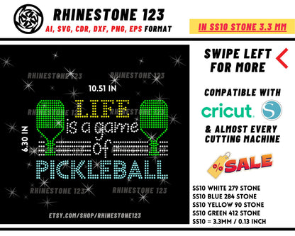 Life Is a Game of PickleBall Rhinestone Template Cutting File for SS10 Rhinestone SVG template for cricut silhouette cameo PNG AI cdr dxf