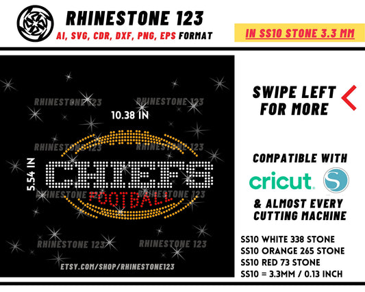 CHIEFS football Rhinestone Template for Cricut rhinestone template material rhinestone SS10 Instant Download File svg eps png dxf ai cdr