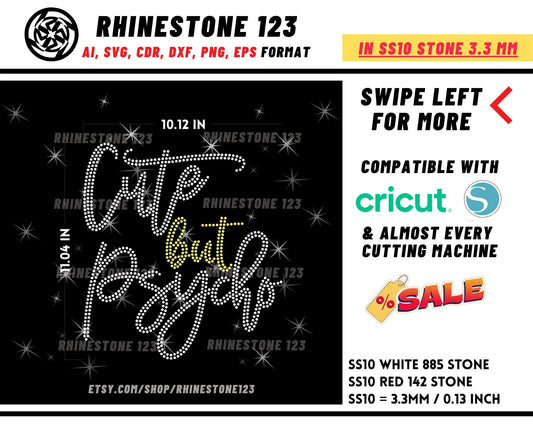 Cute But Psycho Rhinestone Template Cutting File for SS10 Rhinestone SVG template for cricut silhouette cameo PNG AI cdr dxf eps