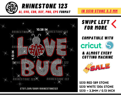 Love Bug Rhinestone Template Cutting File for SS10 Rhinestone SVG template for cricut silhouette cameo PNG AI cdr dxf eps