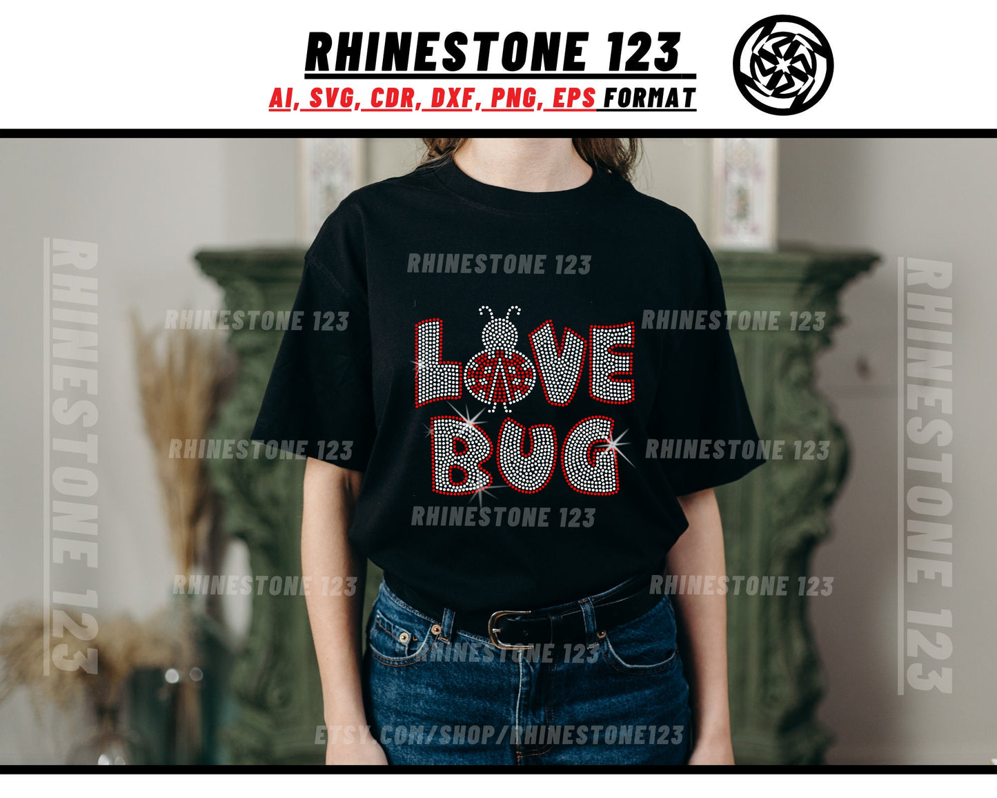 Love Bug Rhinestone Template Cutting File for SS10 Rhinestone SVG template for cricut silhouette cameo PNG AI cdr dxf eps