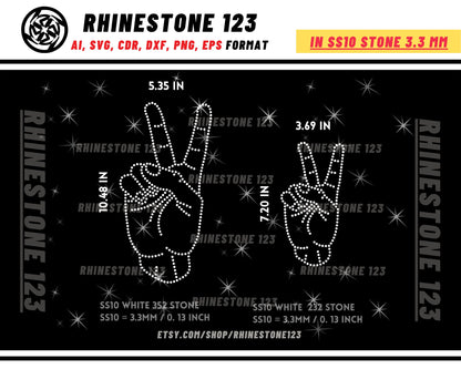 Victory Sign Hand Gesture Rhinestone Template for Cricut rhinestone template material rhinestone SS10 Instant Download File svg eps png dxf