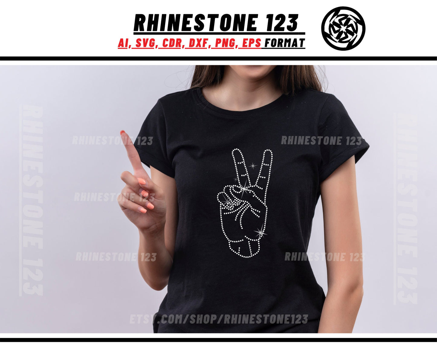 Victory Sign Hand Gesture Rhinestone Template for Cricut rhinestone template material rhinestone SS10 Instant Download File svg eps png dxf