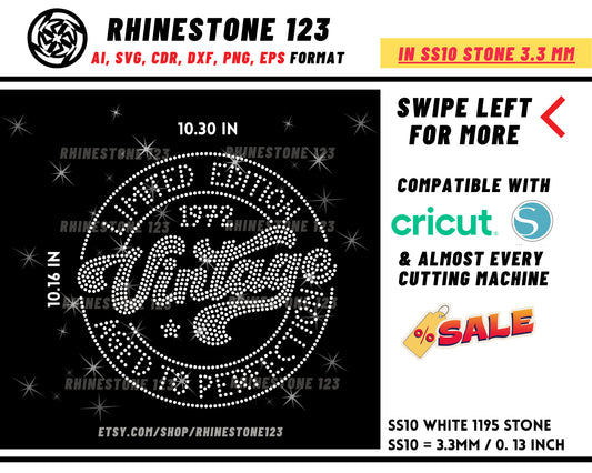 Limited Edition Vintage Rhinestone Template Cutting File for SS10 Rhinestone SVG template for cricut silhouette cameo PNG AI cdr dxf eps