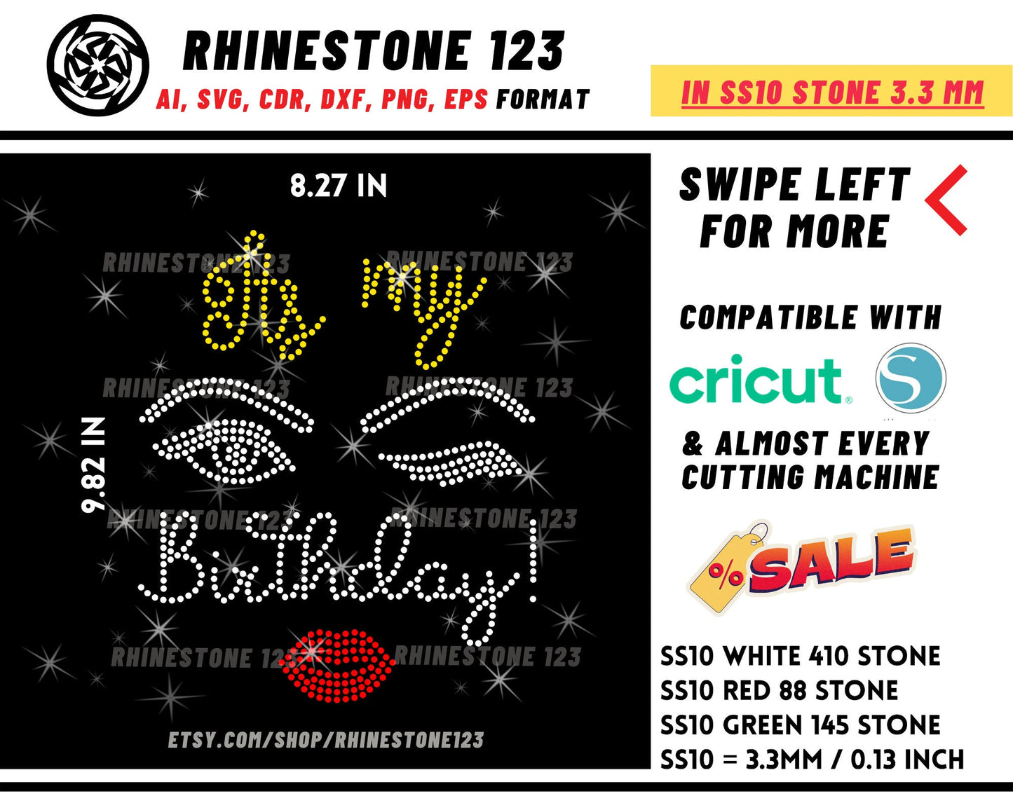 Its My Birthday Lady Rhinestone Template Cutting File for SS10 Rhinestone SVG template for cricut silhouette cameo PNG AI cdr dxf eps