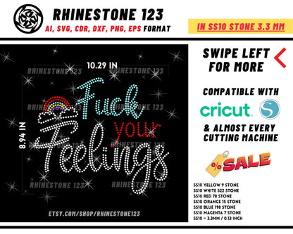 Fuck Your Feelings Rhinestone Template Cutting File for SS10 Rhinestone SVG template for cricut silhouette cameo PNG AI cdr dxf eps