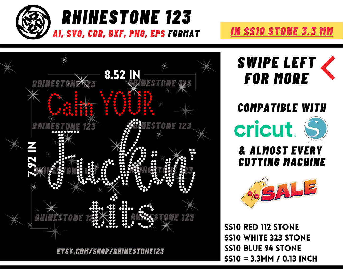 Calm Your Fucking Tits Rhinestone Template Cutting File for SS10 Rhinestone SVG template for cricut silhouette cameo PNG AI cdr dxf eps