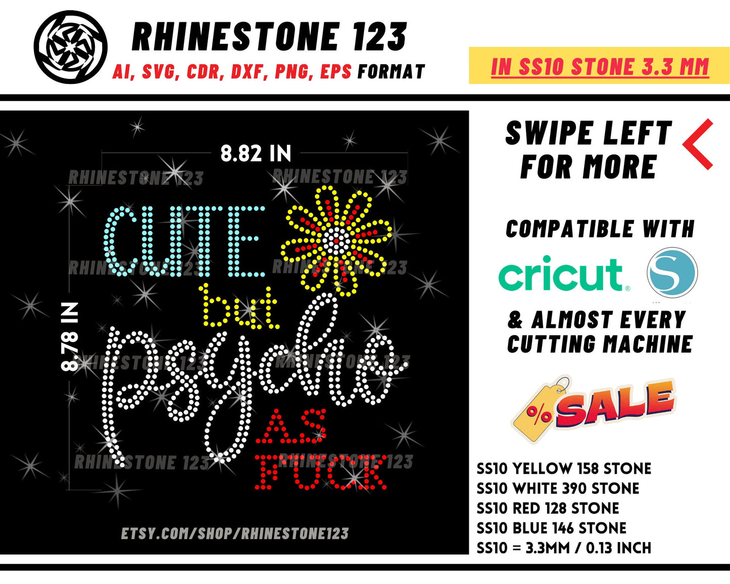 Cute but Psycho as Fuck Rhinestone Template Cutting File for SS10 Rhinestone SVG template for cricut silhouette cameo PNG AI cdr dxf eps