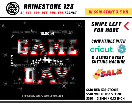 Game Day Rhinestone Template Cutting File for SS10 Rhinestone SVG template for cricut silhouette cameo PNG AI cdr dxf eps